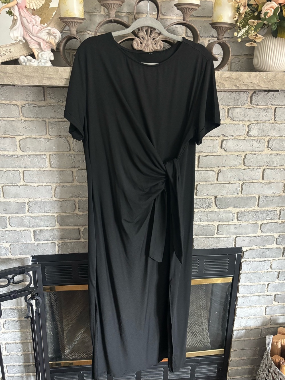 Black Knot-Front Midi Dress - Unbranded